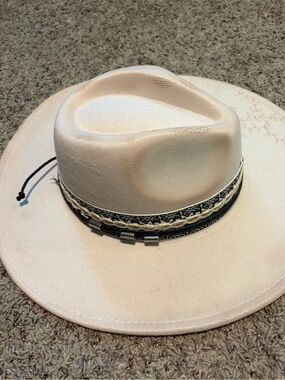 Cream Wide-Brim Fedora with Decorative Band